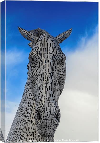 One of the Two Kelpies Helix Park Falkirk Canvas Print by Nick Jenkins