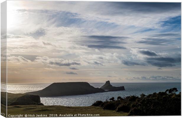 Worms Head on a Winter Evening Gower Peninsula Canvas Print by Nick Jenkins