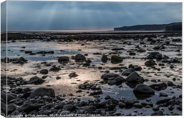 Evening sunset Llantwit Major Beach South Wales Co Canvas Print by Nick Jenkins