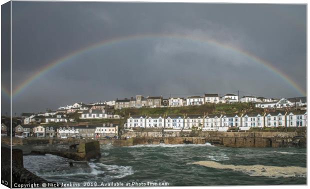Rainbow over Porthleven south Cornwall Coast Canvas Print by Nick Jenkins