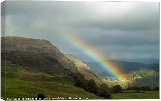 Rainbow over the Coniston Fells Lake District Canvas Print by Nick Jenkins