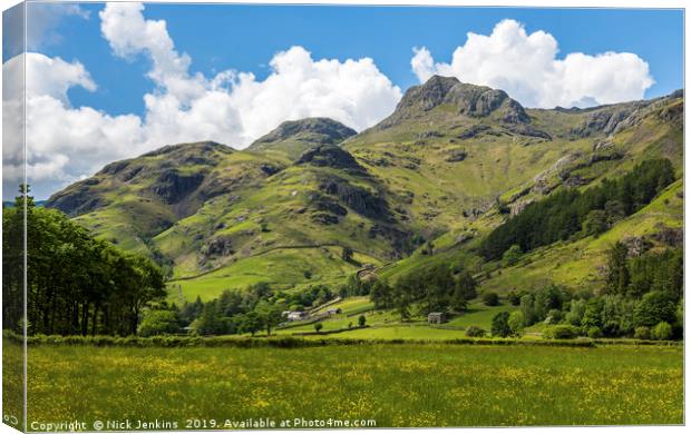 Langdale Pikes in the Lake District in Spring Canvas Print by Nick Jenkins