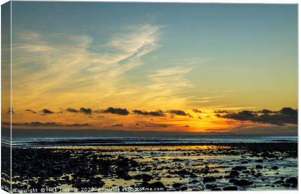Sunset over Llantwit Major Beach  Canvas Print by Nick Jenkins