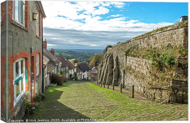 Looking down on Gold Hill in Shaftesbury Dorset Canvas Print by Nick Jenkins