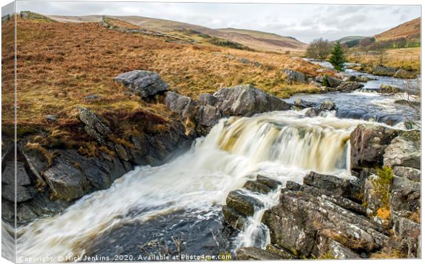 Waterfall on Afon Claerwen River Claerwen Valley Canvas Print by Nick Jenkins