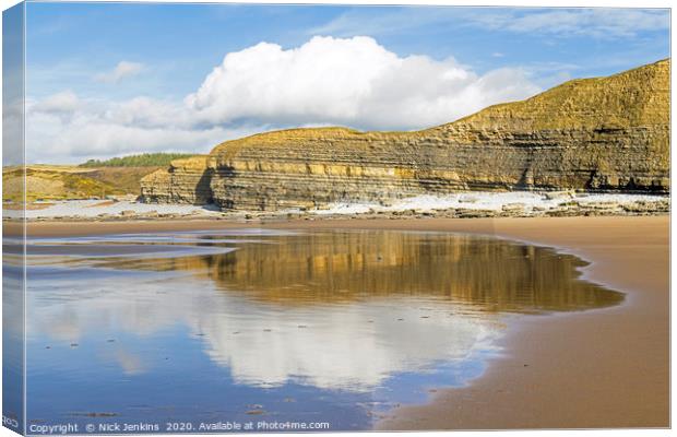 Dunraven Bay Southerndown with Beach Reflections  Canvas Print by Nick Jenkins
