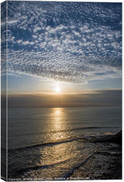 Sunset over Nash Point Beach South Wales Canvas Print by Nick Jenkins