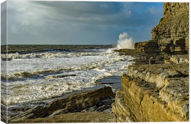 Dunraven Bay Coastline and waves south Wales  Canvas Print by Nick Jenkins