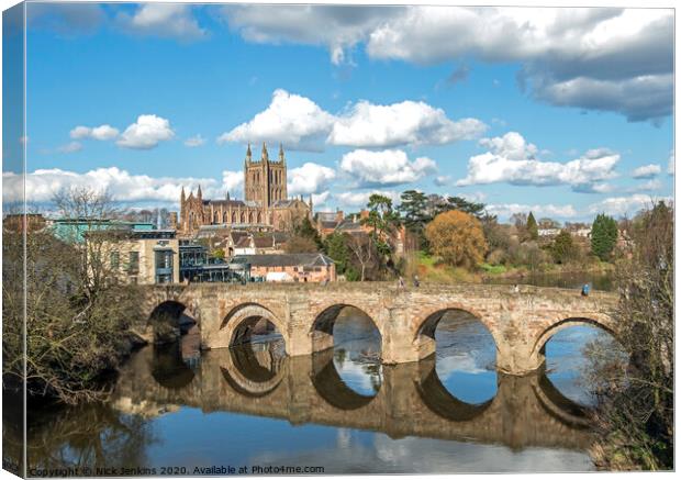 Hereford Cathedral and St. Martin's Street Bridge  Canvas Print by Nick Jenkins