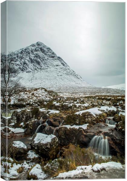 Buchaille Etive Mor and Waterfalls in Winter  Canvas Print by Nick Jenkins
