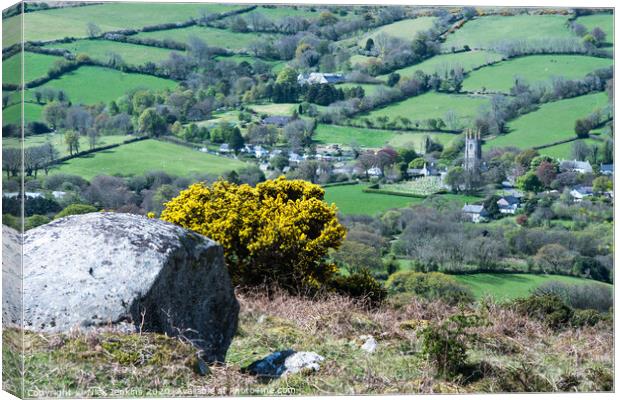 Widecombe in the Moor from Bone Hill Dartmoor Canvas Print by Nick Jenkins