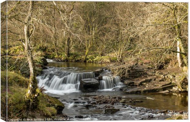 Waterfall Pont Cwm y Fedwen Brecon Beacons Powys Canvas Print by Nick Jenkins