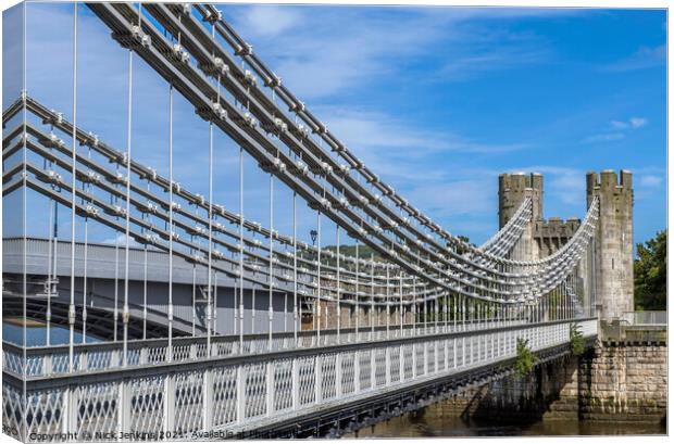 Conwy Suspension Bridge Conwy River North Wales Canvas Print by Nick Jenkins