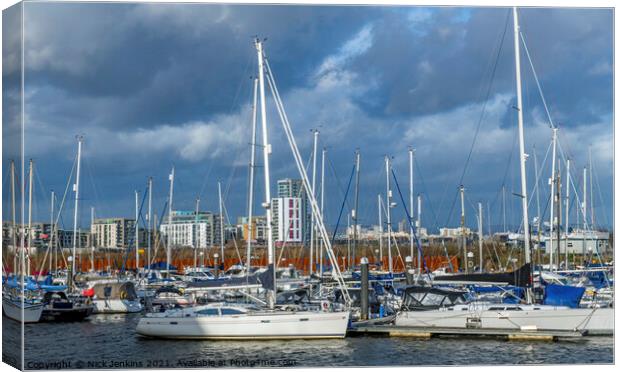 Marina at the mouth of the River Ely Cardiff Canvas Print by Nick Jenkins