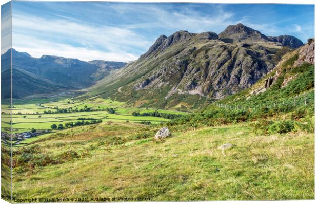 Langdale Pikes and Mickleden Lake District Nationa Canvas Print by Nick Jenkins