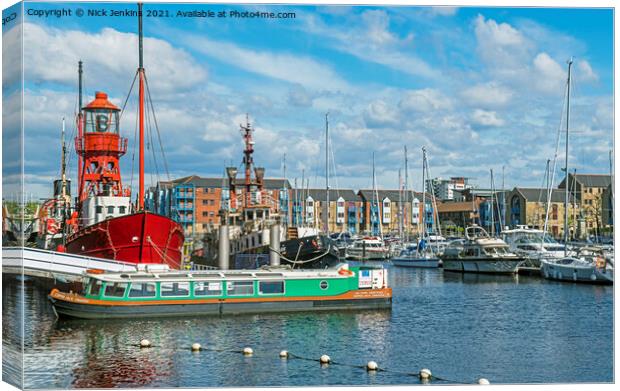 Swansea Marina South Wales with Moorings  Canvas Print by Nick Jenkins