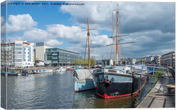 Bristol Floating Harbour Moored boats Offices  Canvas Print by Nick Jenkins