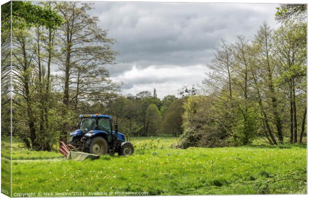 Farmer Cutting Grass in Gloucestershire Meadow Canvas Print by Nick Jenkins
