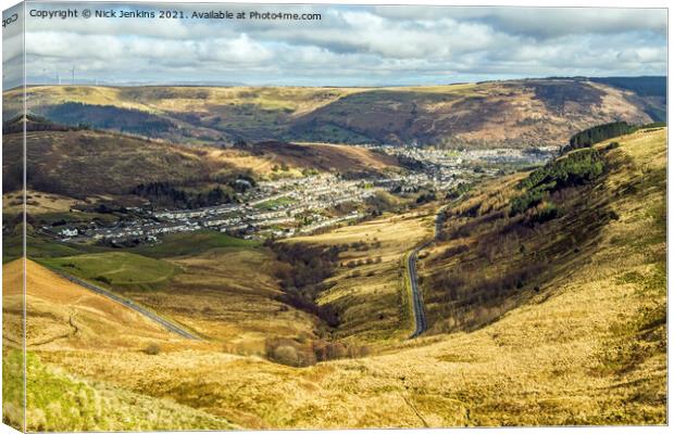 Looking down to Rhondda Fawr from the Rhigos  Canvas Print by Nick Jenkins