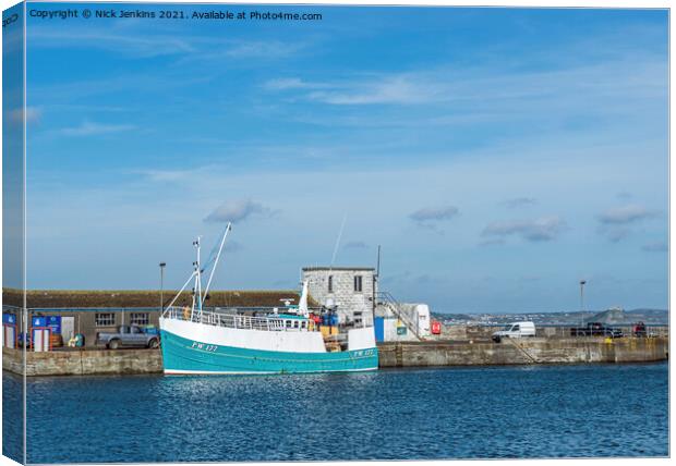 Fishing Boat at Newlyn Harbour Cornwall Canvas Print by Nick Jenkins