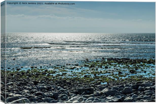 Llantwit Major Beach into the Sun Glamorgan Coast  Canvas Print by Nick Jenkins