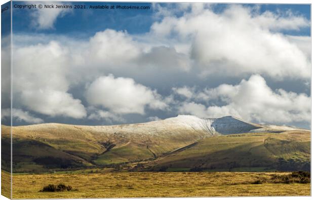 Pen Y Fan and Corn Du snowcapped in the Brecon Bea Canvas Print by Nick Jenkins