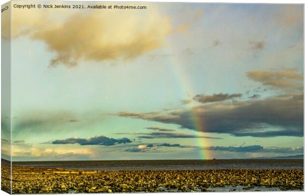 Rainbow off Llantwit Major Beach Glamorgan Coast   Canvas Print by Nick Jenkins