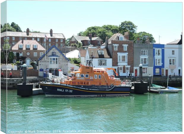 RNLI Lifeboat "Ernest and Mabel" at Weymouth Canvas Print by Mark Dimbleby