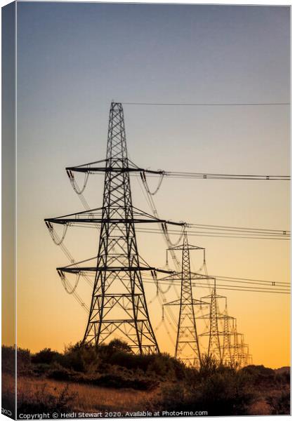 Electricity Pylons at Sunset Canvas Print by Heidi Stewart