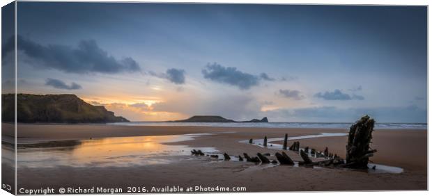 Helvetia wreck, Rhossili Bay Canvas Print by Richard Morgan