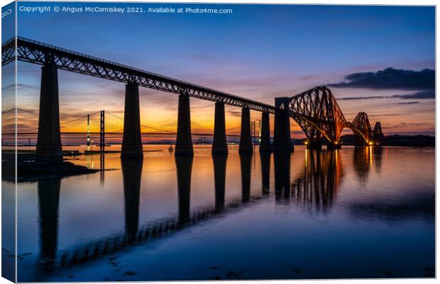 Forth Rail Bridge at dusk Canvas Print by Angus McComiskey