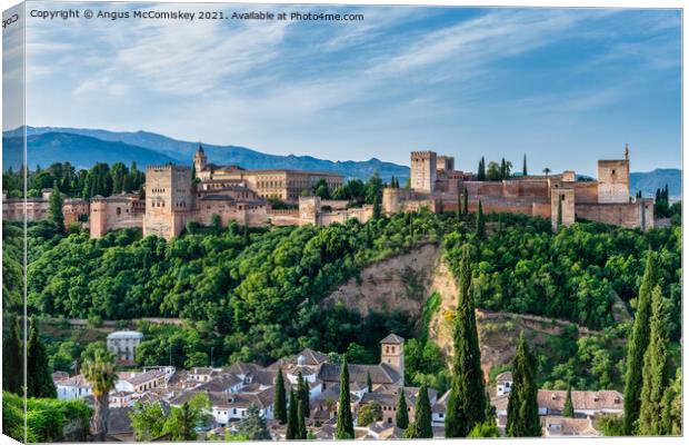 Daybreak at Alhambra Palace Granada Canvas Print by Angus McComiskey