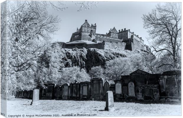 Edinburgh Castle from St Cuthbert Kirkyard #2 mono Canvas Print by Angus McComiskey