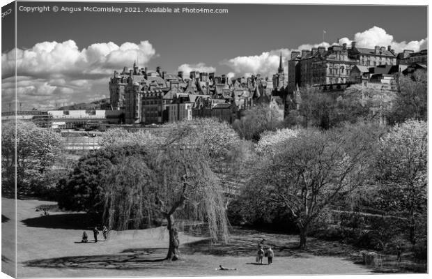 Princes Street Gardens and Edinburgh Old Town mono Canvas Print by Angus McComiskey