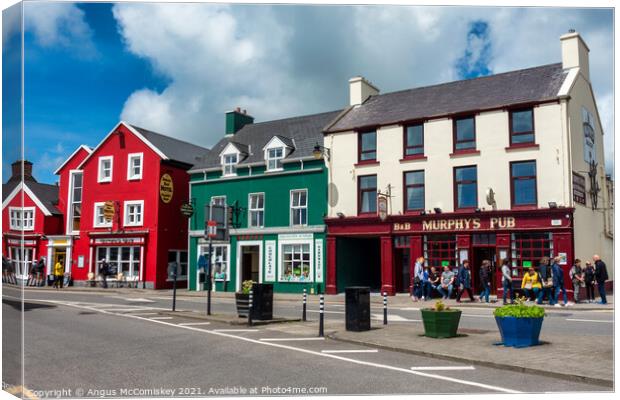 Colourful buildings in Dingle Town, County Kerry Canvas Print by Angus McComiskey
