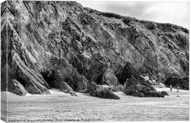 Sea cliffs Coumeenoole Beach Dingle Peninsula mono Canvas Print by Angus McComiskey
