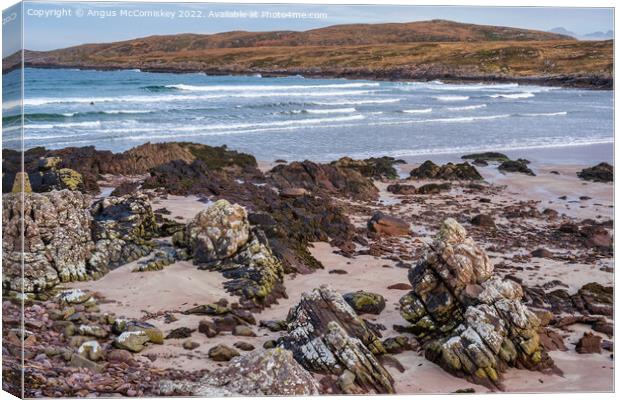 Achnahaird Bay surfer, Coigach Peninsula Scotland Canvas Print by Angus McComiskey