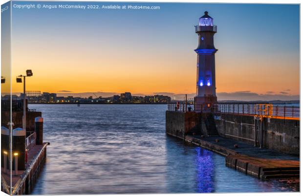 Newhaven Lighthouse at dusk, Edinburgh Canvas Print by Angus McComiskey