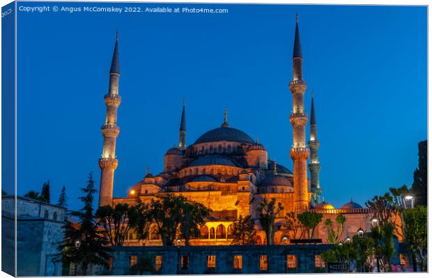 Blue Mosque at dusk Canvas Print by Angus McComiskey