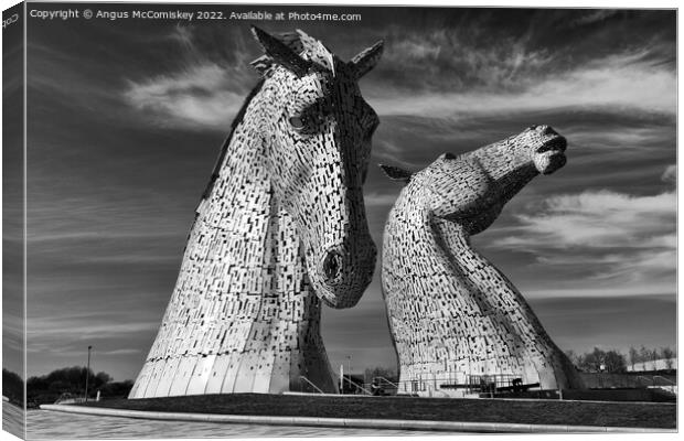 The Kelpies black and white Canvas Print by Angus McComiskey