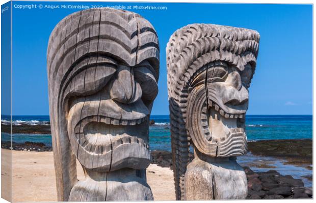 Wooden Ki'i statues on Big Island, Hawaii Canvas Print by Angus McComiskey