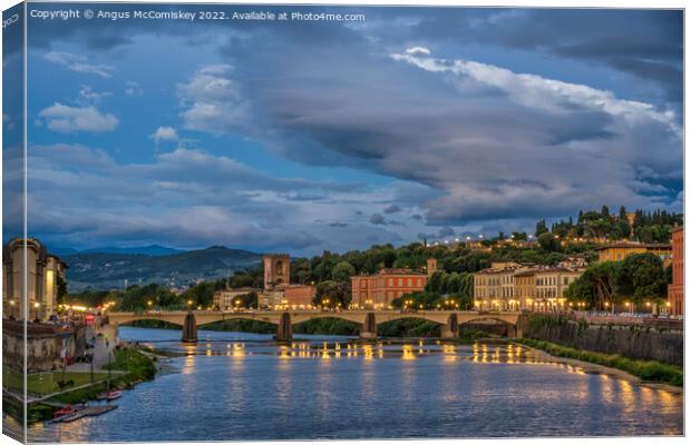 Dusk on the Arno in Florence, Tuscany Canvas Print by Angus McComiskey