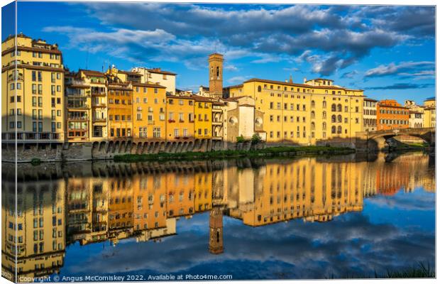 Golden hour on the Arno in Florence, Tuscany Canvas Print by Angus McComiskey