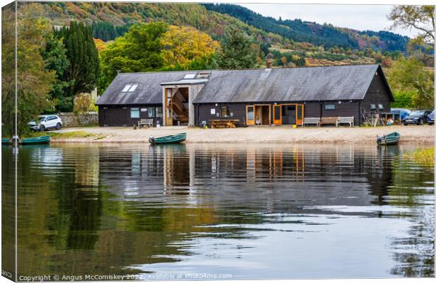 Lake of Menteith Fisheries cabin, Port of Menteith Canvas Print by Angus McComiskey