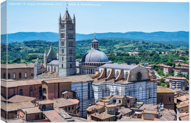 Aerial view of Duomo and Campanile, Siena, Tuscany Canvas Print by Angus McComiskey