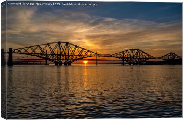 Forth Bridges at sunset Canvas Print by Angus McComiskey