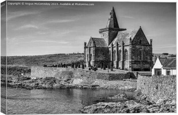 St Monans Auld Kirk in East Neuk of Fife mono Canvas Print by Angus McComiskey