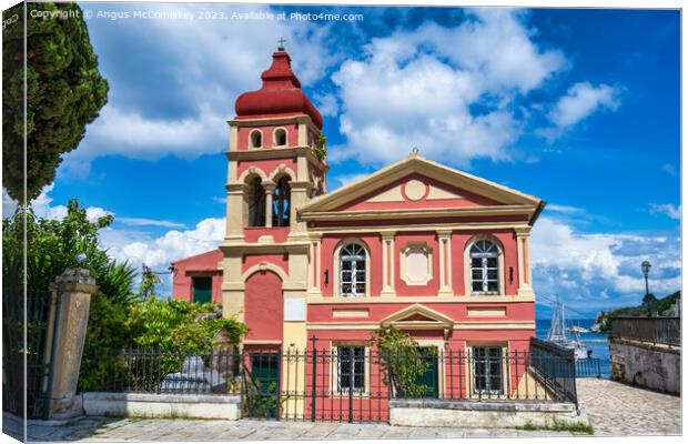 Colourful church in Corfu old town, Greece Canvas Print by Angus McComiskey