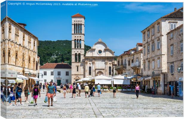 St Stephen’s Square in Hvar town, Croatia Canvas Print by Angus McComiskey
