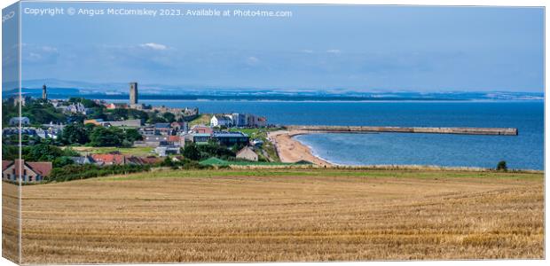Panoramic view of St Andrews East Sands beach Fife Canvas Print by Angus McComiskey